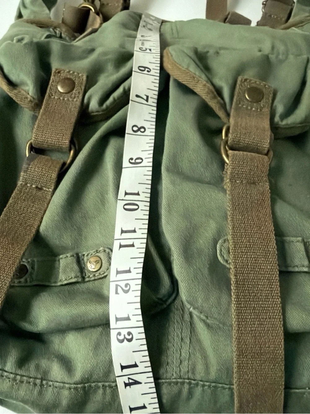 American Eagle Outfitters Olive Canvas Messenger Bag with Brown Straps